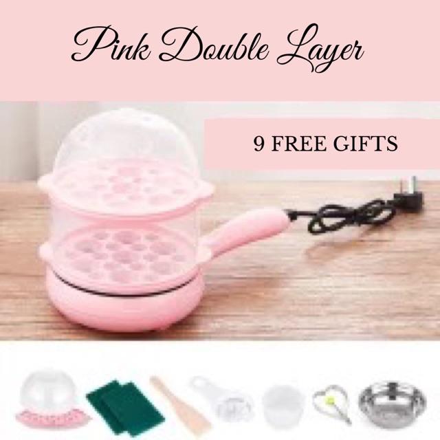 2 in 1 Mini Multifunction Electric Non Stick Frying Pan and Egg Cooker Boiler Steamer Periuk Nasi Steamer