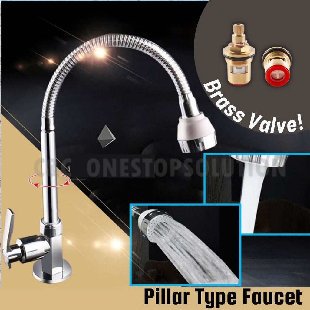 C&C 360 Flexible Kitchen Faucet Sink Tap Wall/ Pillar Swivel 304 Wall Mounted Pillar Rotate Berputar Dapur Keran