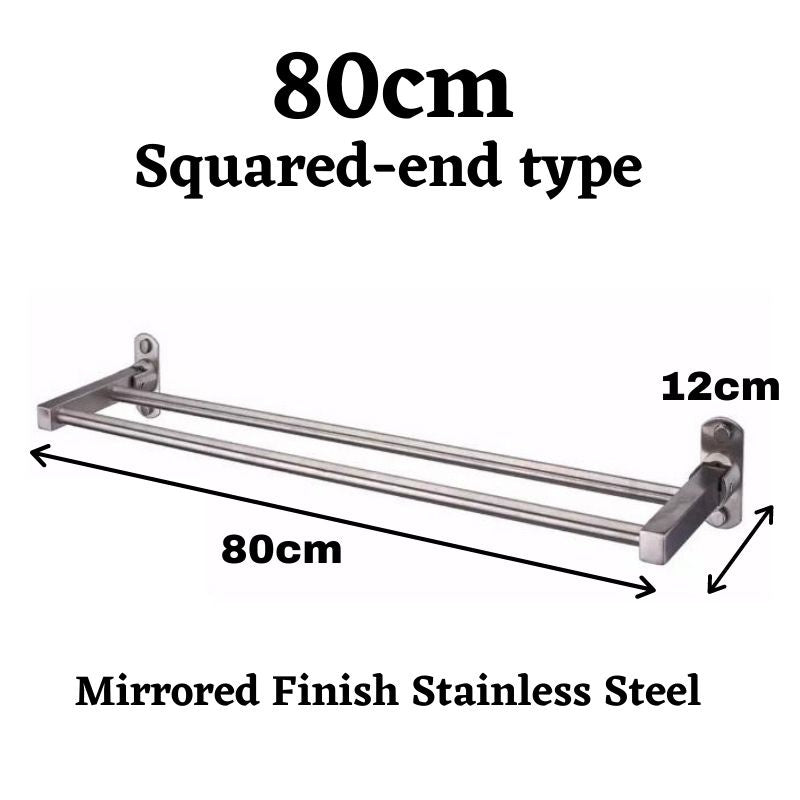 C&C SANITARIO 60/80 CM Stainless Steel Wall Mounted Foldable Double Towel Bar With Fixing Screws Penyangkut Tuala