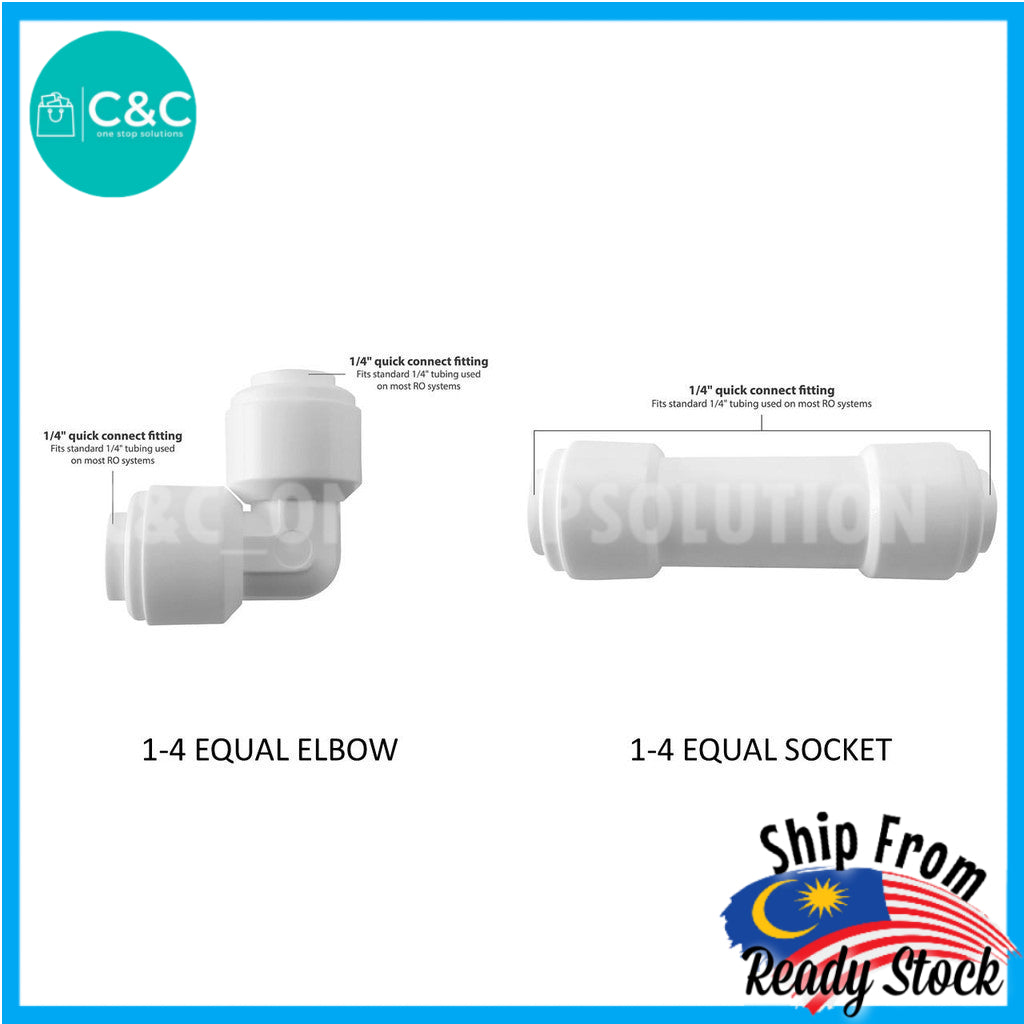 Soket Penapis Air RO Water Filter Fitting 1/4 Inches Faucet Connector/Pcs Union