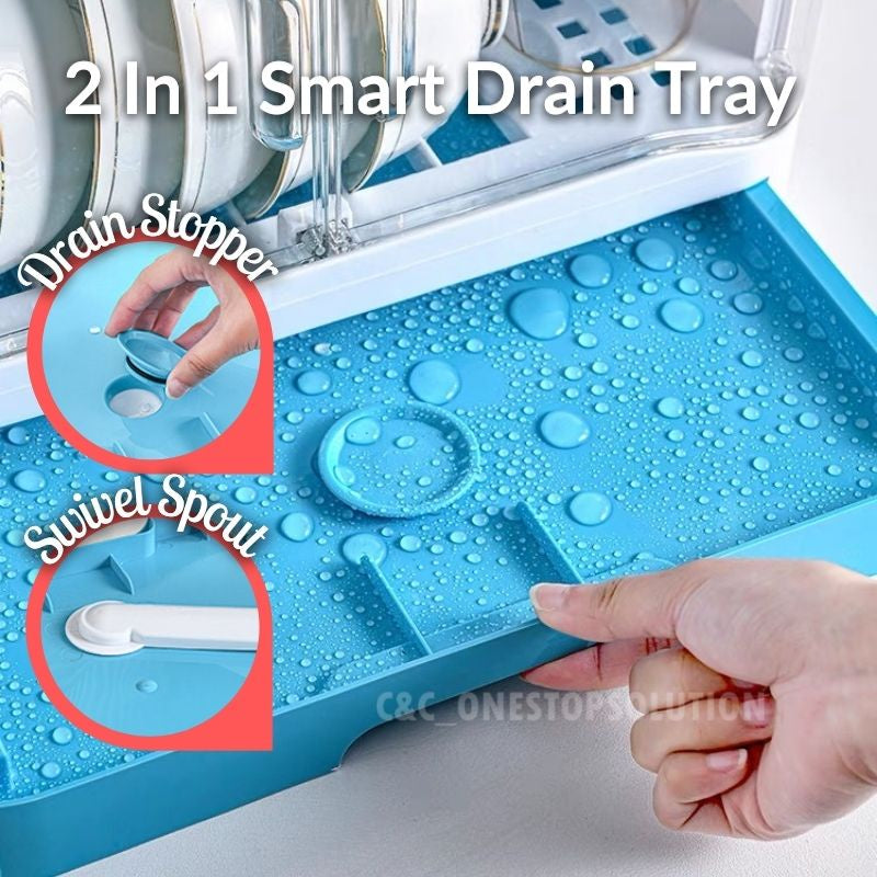 C&C 2 Layer Dust Proof Dish Rack Drainer Anti Dust Covered Dish Rack Dish Storage Rack Kitchen Rack Rak Pinggan
