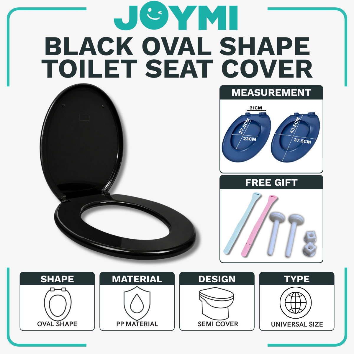 Toilet Seat Cover With Screw - Black