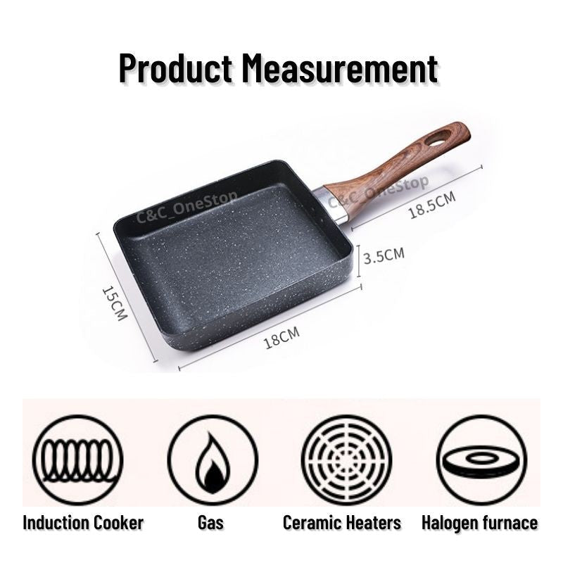 Kitchen Japanese-style Jade Burned Square Mini Non-stick Pan Thick Egg Burning Maifan Stone Small Frying Pan Fried Egg