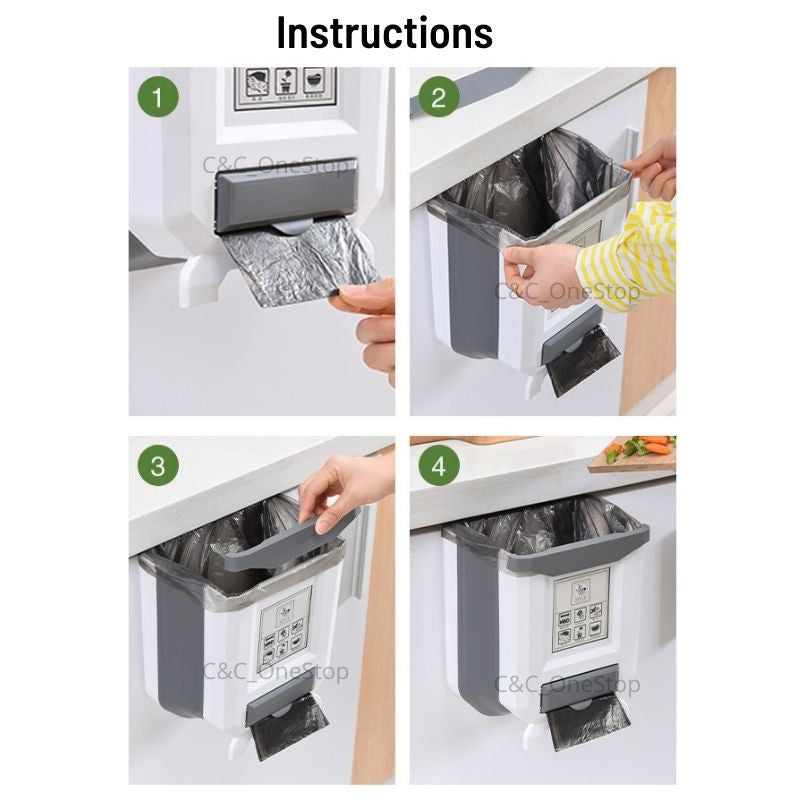 Foldable Kitchen Trash Dustbin Garbage Basket Rubbish Waste Collection Bin Car Rubbish Bucket Door Hanging Trash
