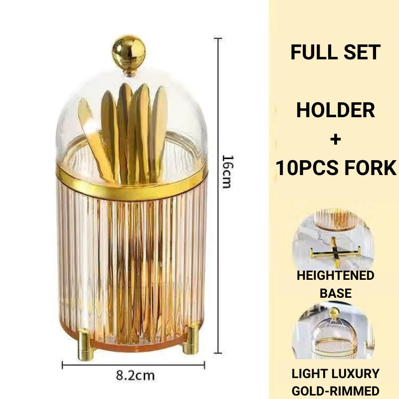 C&C 1 SET Stainless Steel Cake Fork With Cutlery Holder Fruit Fork Dessert Forks Small Forks Tableware Garpu