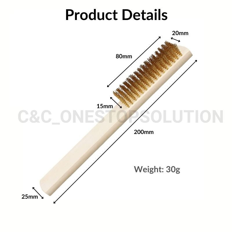 C&C Copper Wire Brush With Wooden Handle Metal High-Density Cleaning Scrub Berus Dawai Tembaga - COPPER PLATED