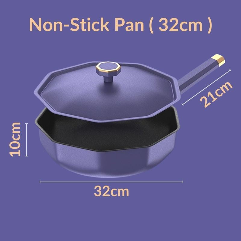 C&C 32cm/24cm 2 PCS Non-Stick Frying Wok Set Non-Stick Frying PanDouble Frying Grill Pan Frying Cooking Wok Pan