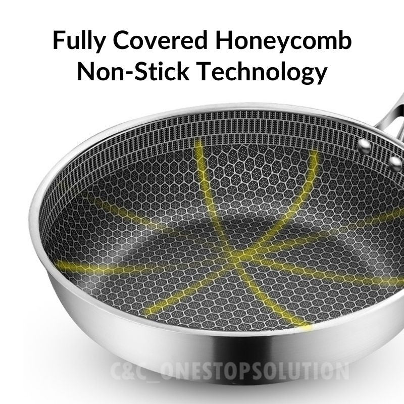 Premium 304 Stainless 30cm Non-Stick Wok Double-Sided Honeycomb Frying Pan 304