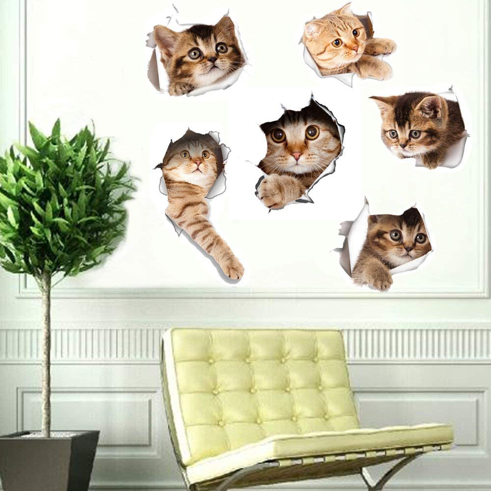 C&C Cute Cats Pattern 3D Wall Stickers / 3D Kitten Cat Bathroom Toilet Stickers / Home Decoration Animals Vinyl DIY
