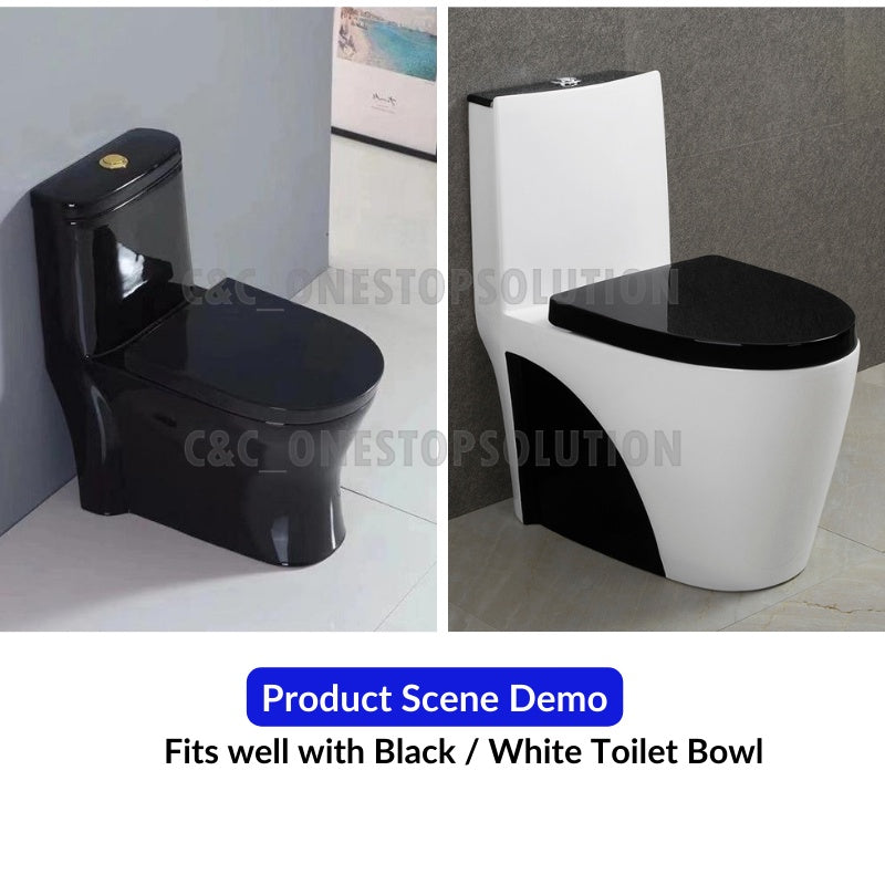 C&C Black U Shape Toilet Seat Cover With Soft Close Adjustable Hinge Penutup Mangkuk Duduk Tandas