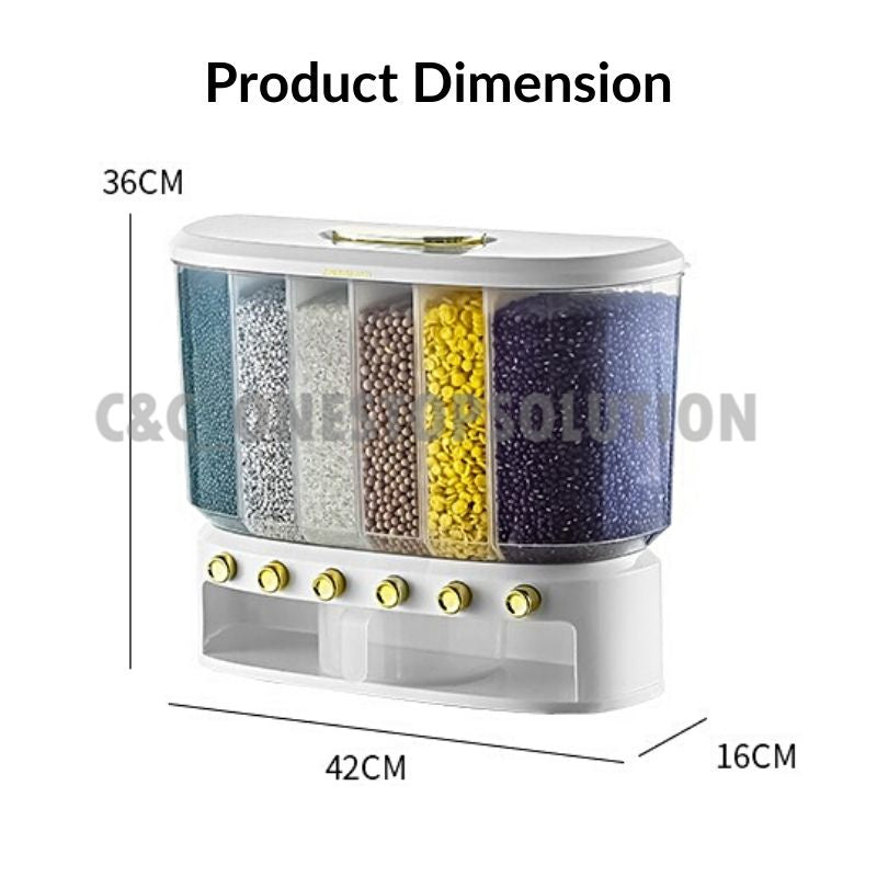 C&C 6in1 Automatic Grain Dispenser Rice Bucket Automatic Rice Dispenser Food Storage Container Whole grain storage
