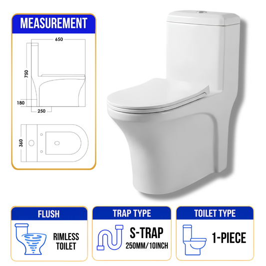 Full Set S-Trap Jamban Tandas dengan Penutup Tandas Aksesori Lengkap Mangkuk Tandas Toilet Bowl One Piece Washdown