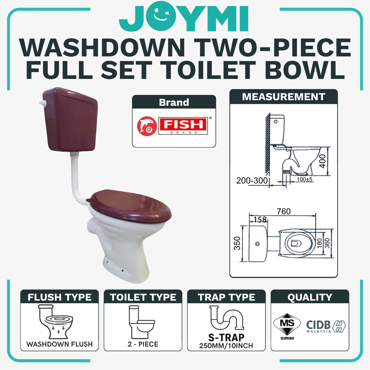 C&C Full Set P-Trap S-Trap Toilet Bowl with Water Tank and Toilet Seat Cover Set lengkap Jamban Tandas Washdown Cyclone