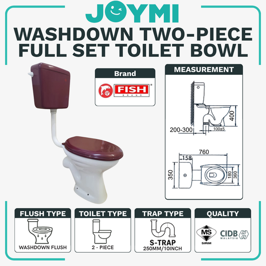 C&C Full Set P-Trap S-Trap Toilet Bowl with Water Tank and Toilet Seat Cover Set lengkap Jamban Tandas Washdown Cyclone