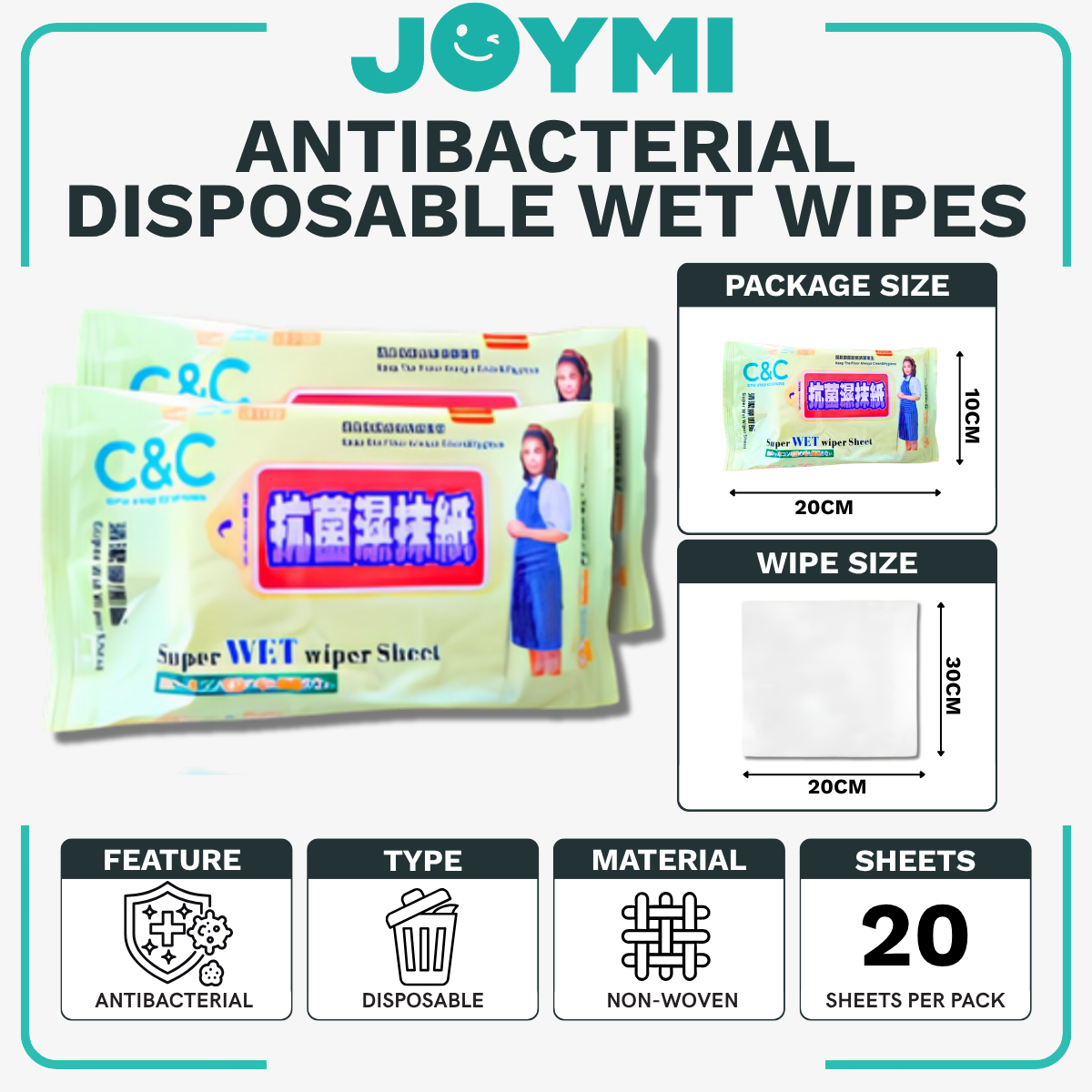 C&C Super Wet Mop Wiper Disposable Wet Tissue Antibacterial Wipes Super Wet Wipes Sheet Tisu Pengelap Lantai