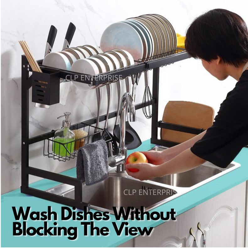 2 Size Powder Coated Stainless Steel Dish Drainer Kitchen Sink Rack Dish Rack Kitchen Basin Rack 85CM / 65CM