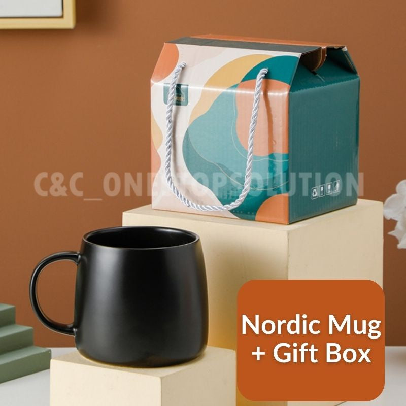 C&C Ceramic Mug With Spoon Gift Set Coffee Cup Cawan Office Ceramic Cup Barista Coffee Mug