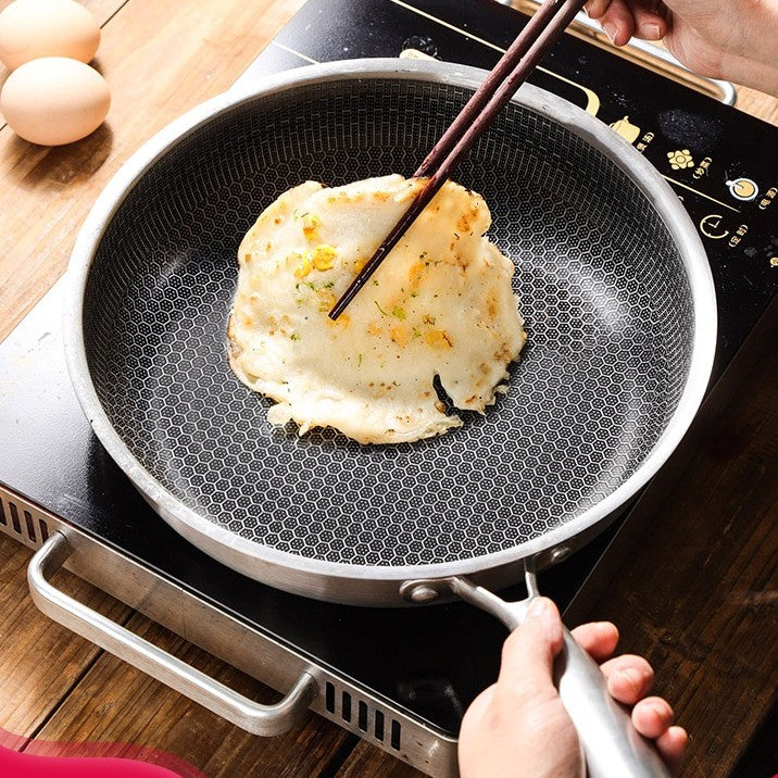 Premium 304 Stainless 30cm Non-Stick Wok Double-Sided Honeycomb Frying Pan 304