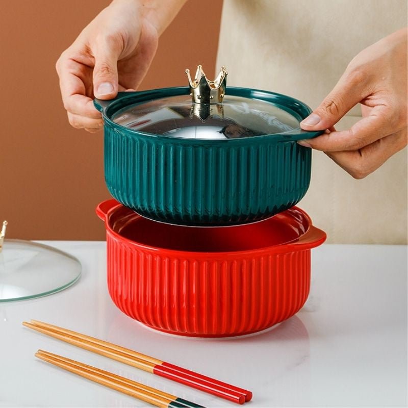C&C Ceramic Bowl with Glass Lid Nordic Ceramic Pot Soup Bowl Noodle Bowl Nordic Bowl Mee Mangkuk Pinggan Mangkuk
