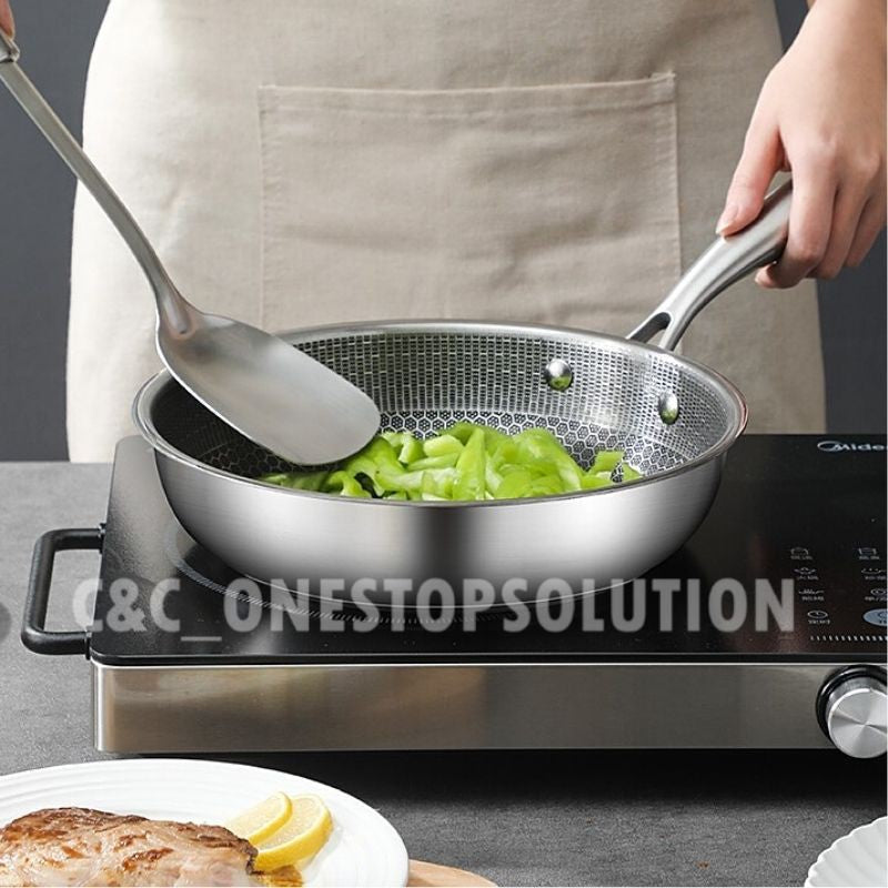 Premium 304 Stainless 30cm Non-Stick Wok Double-Sided Honeycomb Frying Pan 304