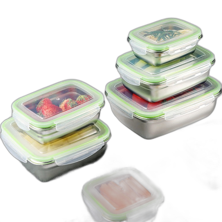 C&C Air Tight Stainless Steel Rectangle Lunch Box Food Containers With Snapping Seal Leak-proof Lids Thermal Insulated