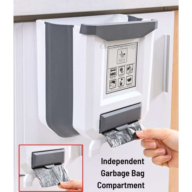 Foldable Kitchen Trash Dustbin Garbage Basket Rubbish Waste Collection Bin Car Rubbish Bucket Door Hanging Trash