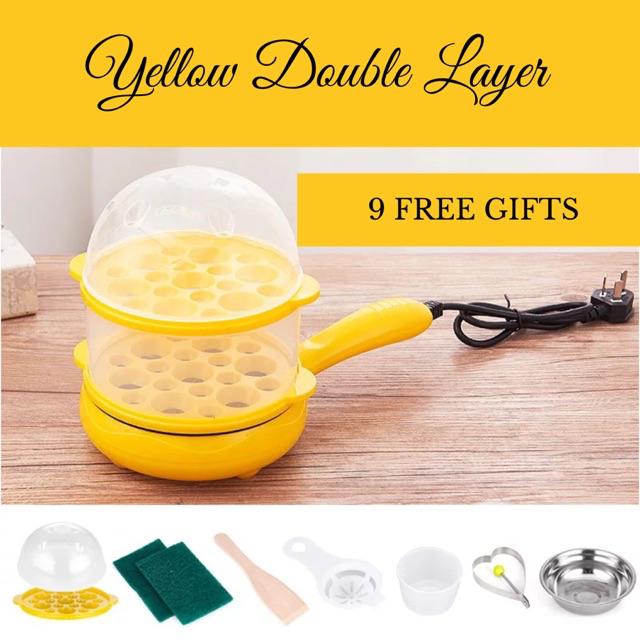 2 in 1 Mini Multifunction Electric Non Stick Frying Pan and Egg Cooker Boiler Steamer Periuk Nasi Steamer