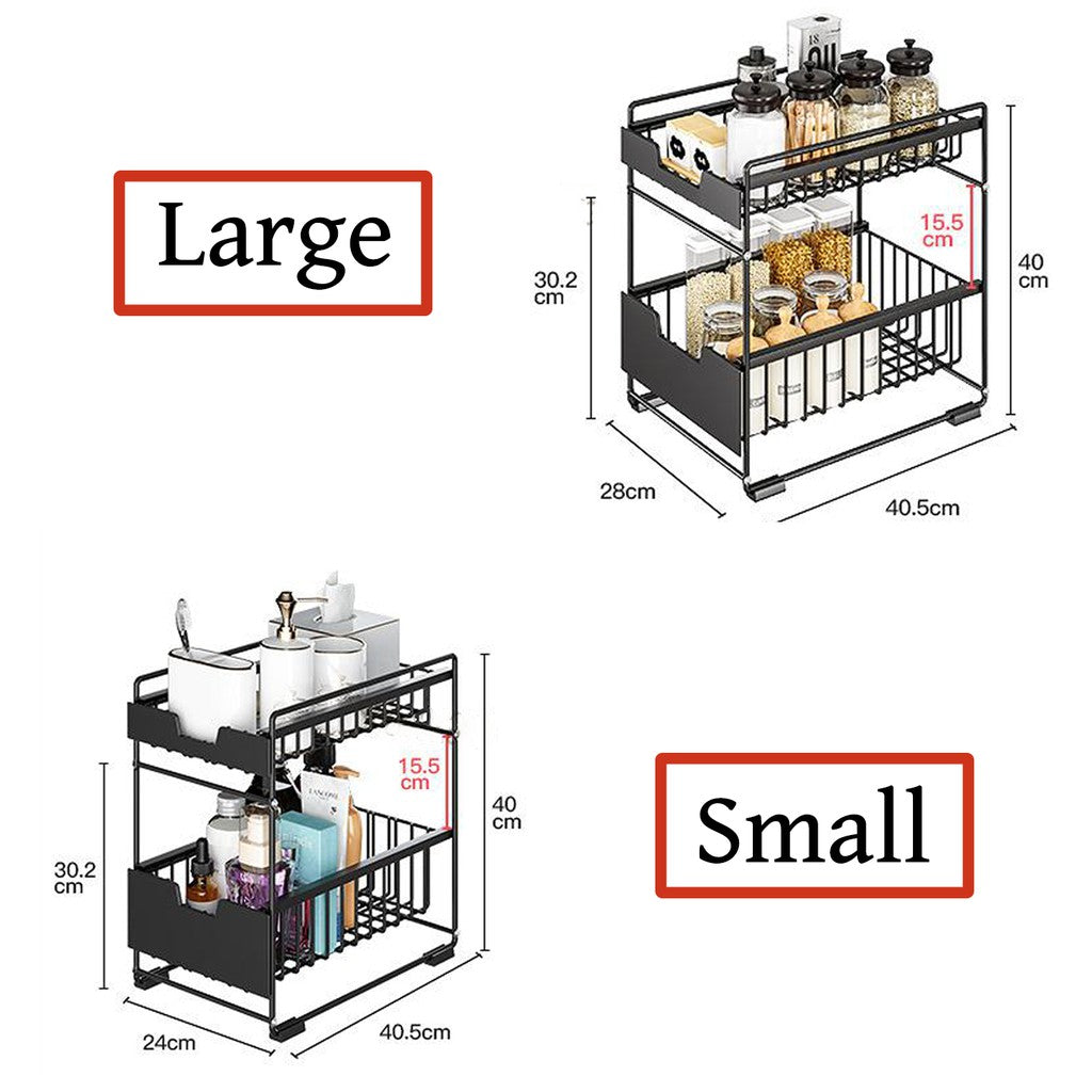 2 Tier Space Saving Kitchen Top Storage Rack With Pull Out Drawer Design Sliding Cabinet Basket Organizer Pantry Spice