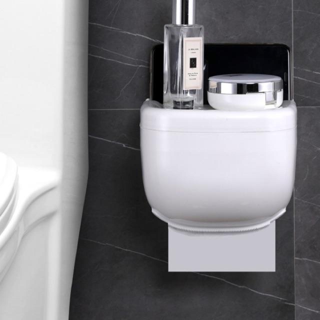 C&C Punch Free Wall Mounted Toilet Paper Holder Abs For Bathroom with Phone and Wallet Shelf Tissue Box