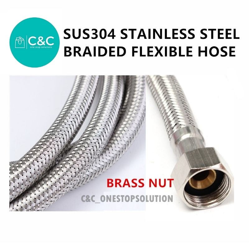 C&C Bilton SUS304 Braided Flexible Hose High Pressure Hose Water Heater Inlet Hose Sanitary 1/2,16,18,24,30,36 Inches