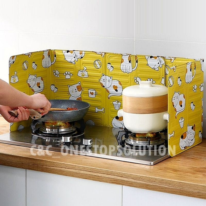 C&C Foldable Oil Splash Guard Aluminum Foil Heat Resistance Gas Stove Shield Washable Stove Cover Pelindung Dapur Gas