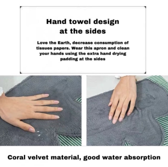 Hand-wipe Adjustable Apron with hand drying paddings waterproof apron oil proof kitchen pocket