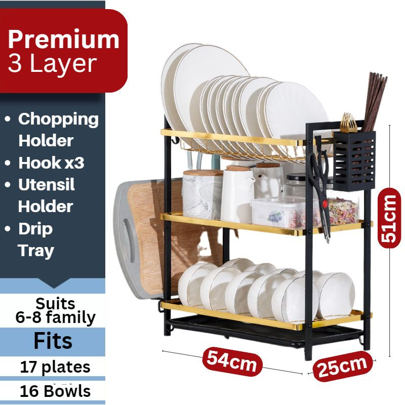 C&C Detachable 2 Tier Dish Rack Rak Pinggan Stainless Steel Kitchen Dish Drainer Nordic Style Rak Pengering Pinggan