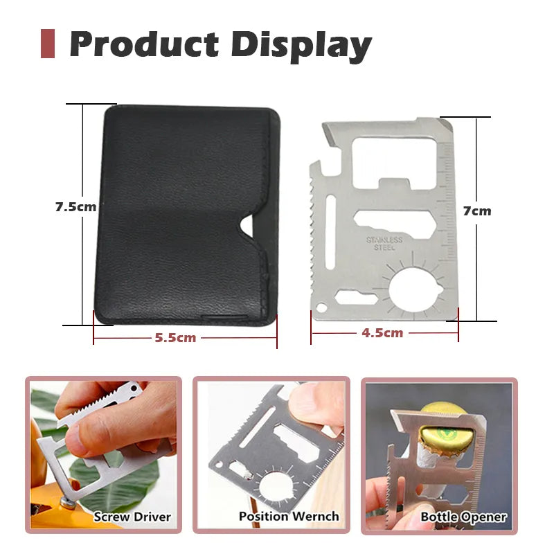 Camping Multi Purpose Tool 11 in 1 Multifunction Card Pocket Survival Outdoor Surviving Tools