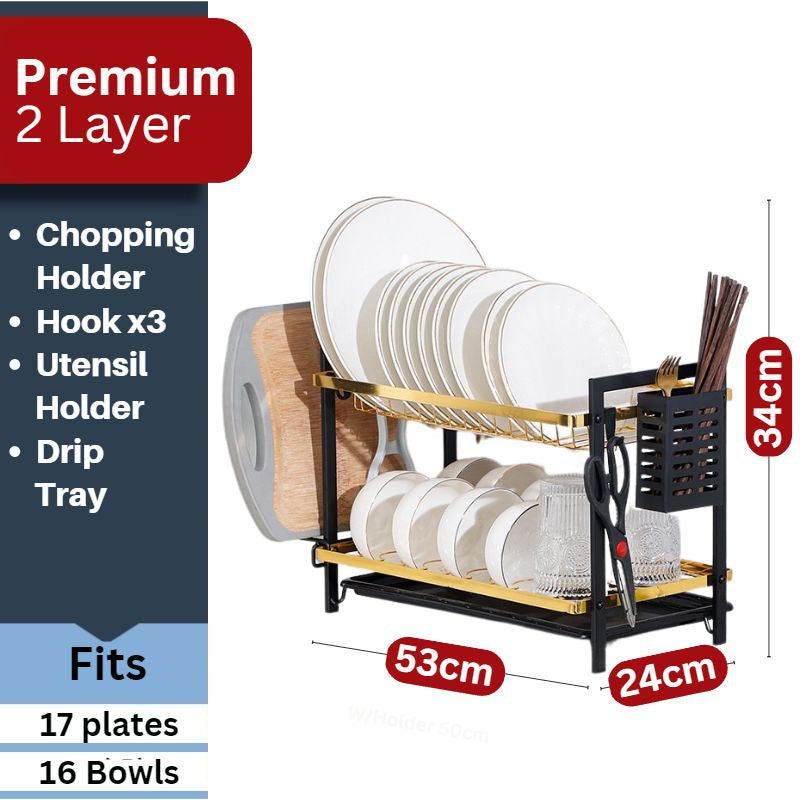 C&C Detachable 2 Tier Dish Rack Rak Pinggan Stainless Steel Kitchen Dish Drainer Nordic Style Rak Pengering Pinggan