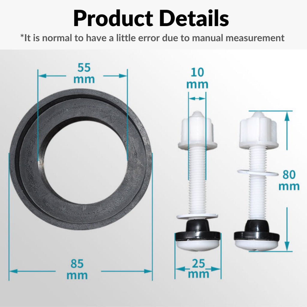COVA 1 Set Toilet Tank Screw Fixings Close Coupled Screw Plastic Bolts Top Fix Universal Nut WC Blind Hole Tank to Bowl