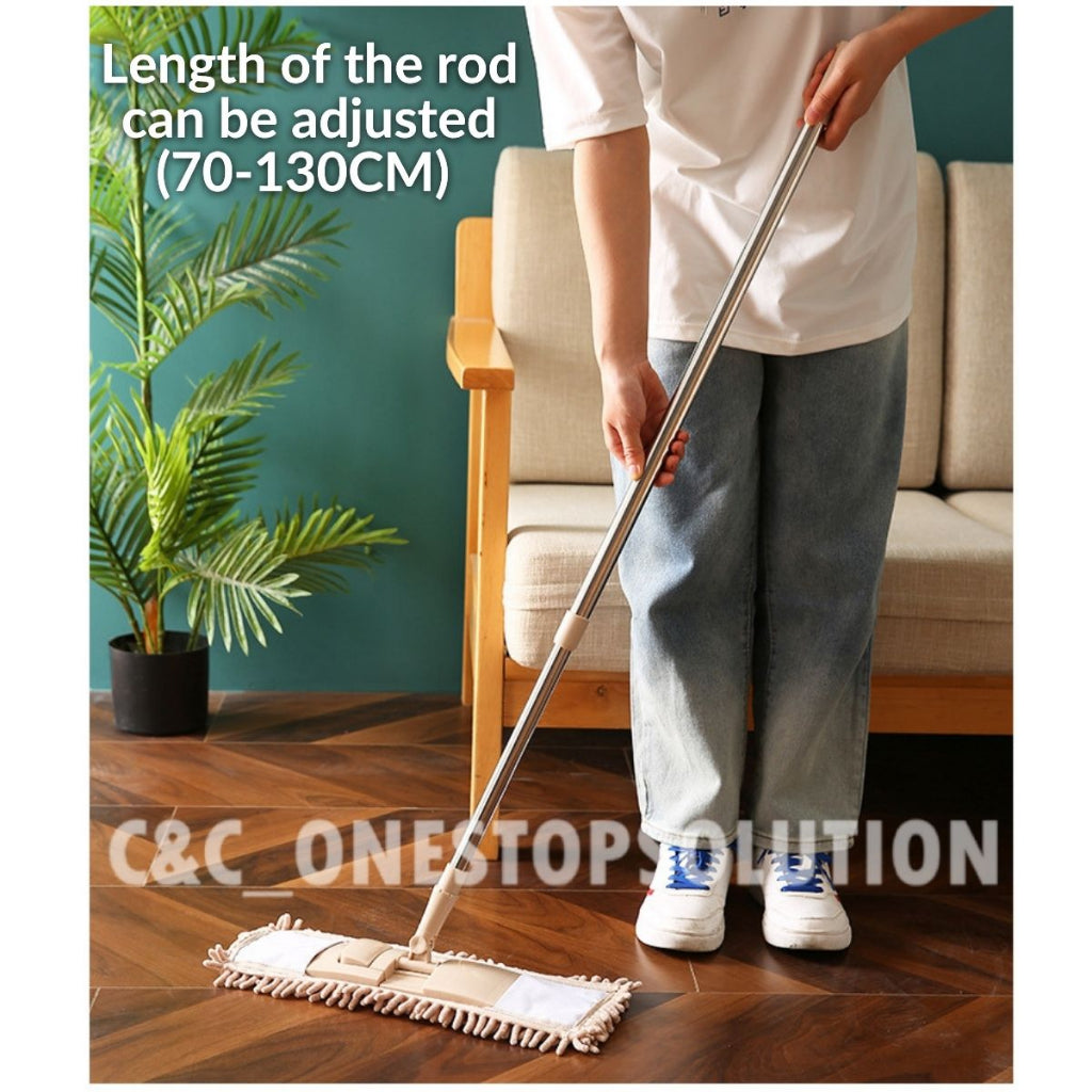 Stainless Steel Chenille Mop Wood Floor Wet & Dry Flat Mop Rotary Duster Mop Lantai Lap Lantai Habuk