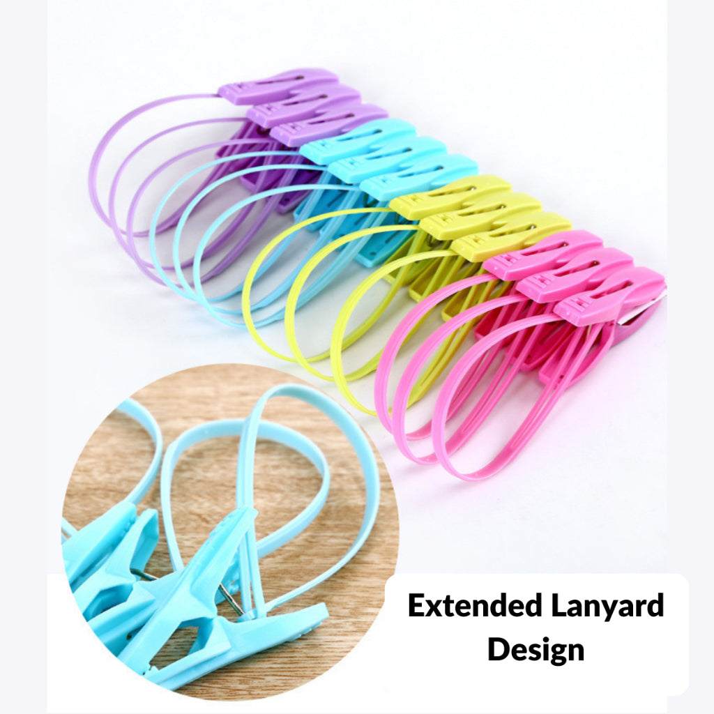 C&C 12Pcs/Set Colorful Laundry Hanging Clips Windproof Clothespins Hooks with Rope Laundry Clothing Pegs Hanger