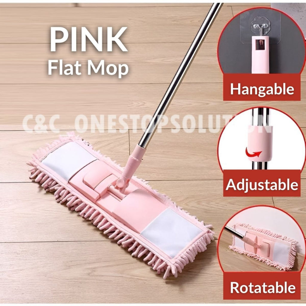 Stainless Steel Chenille Mop Wood Floor Wet & Dry Flat Mop Rotary Duster Mop Lantai Lap Lantai Habuk
