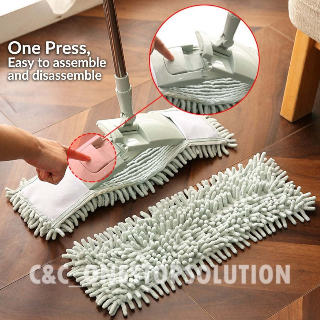 Stainless Steel Chenille Mop Wood Floor Wet & Dry Flat Mop Rotary Duster Mop Lantai Lap Lantai Habuk