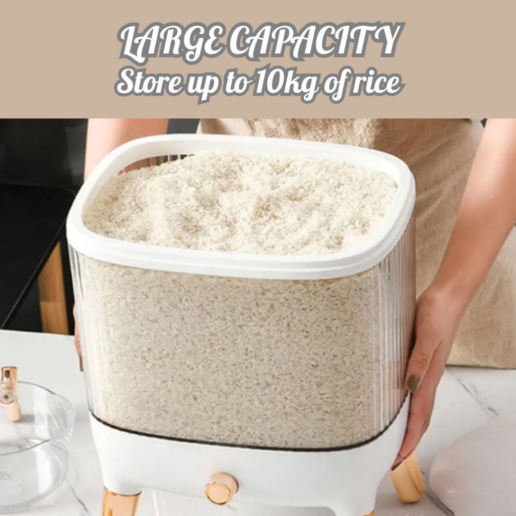 C&C Bekas Beras Kitchen Rice Storage Food Container Bekas Beras 10kg Rice Dispenser Tempat Beras Bucket Automatic