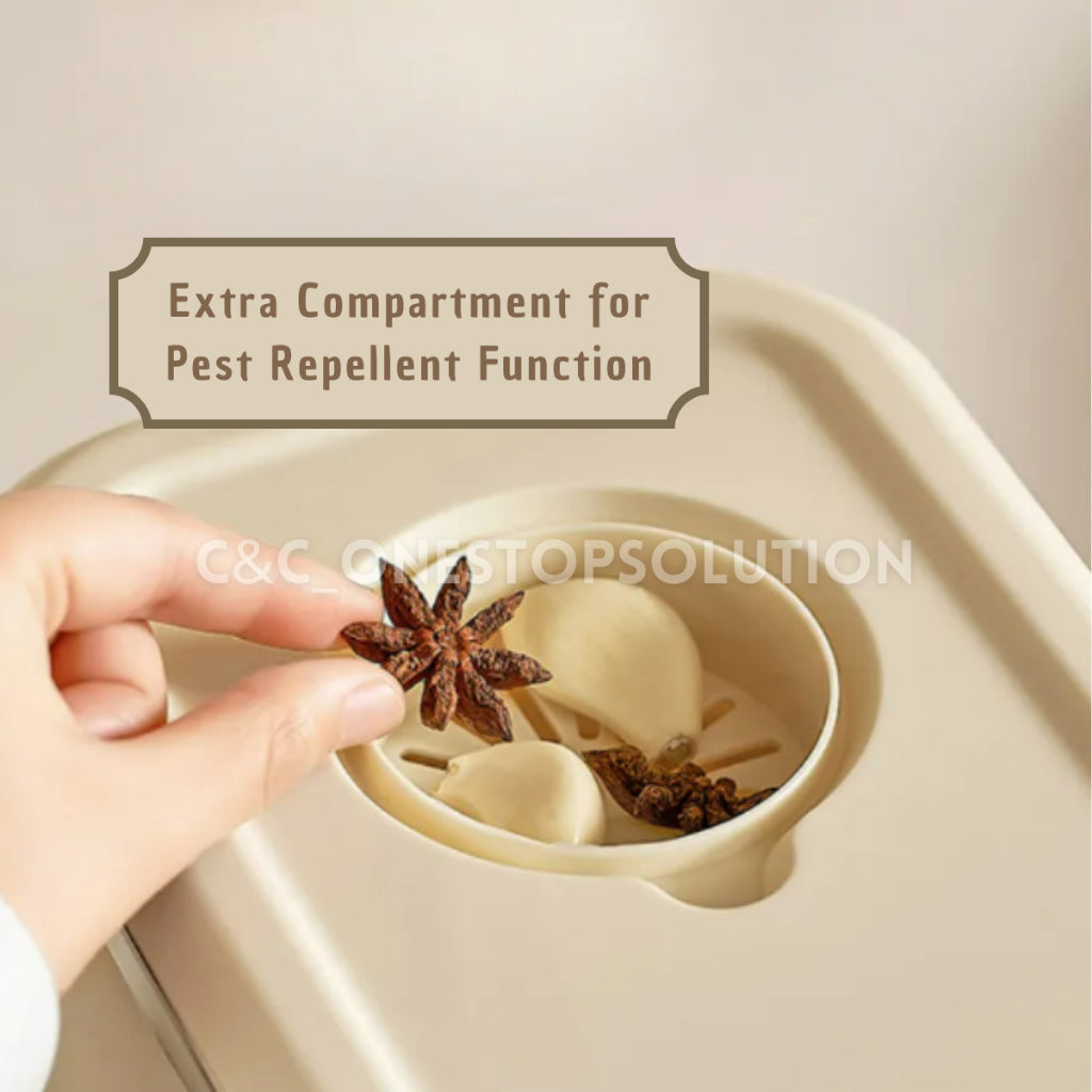 C&C Premium Nordic Style Rice Storage Box Food Container 5/10kg Capacity with Rinsing/Measuring Cup