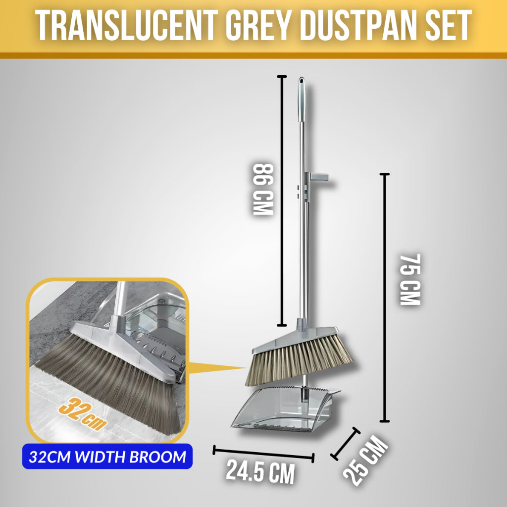 C&C Set Penyapu dan Penyodok Lutsinar 2 Dalam 1 Penyapu Set Translucent Dustpan Set 2in1 Broom and Dustpan Set