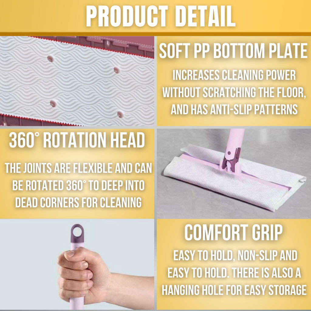 C&C 120CM Extra Large Flat Mop Lazy Clip Style Mop Wet Dry Disposable Wipes Dual Use Mop Lantai Pakai Buang Viral