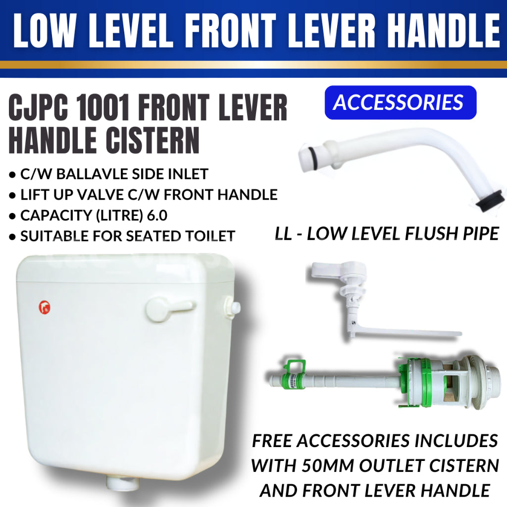 FULL SET CJ Toilet Water Tank Plastic Cistern Push Button Single Flush Tangki Air Mid/Low Level