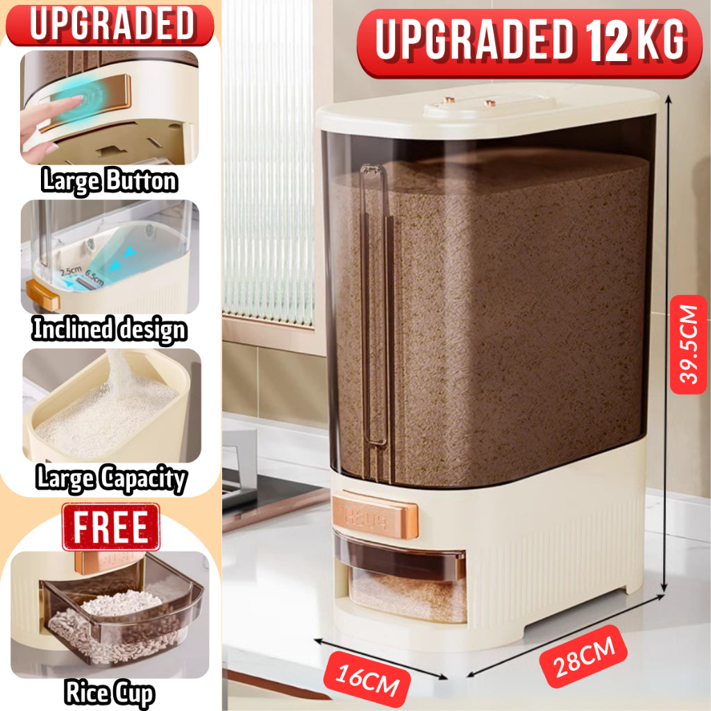 C&C Bekas Beras Kitchen Rice Storage Food Container Bekas Beras 10kg Rice Dispenser Tempat Beras Bucket Automatic