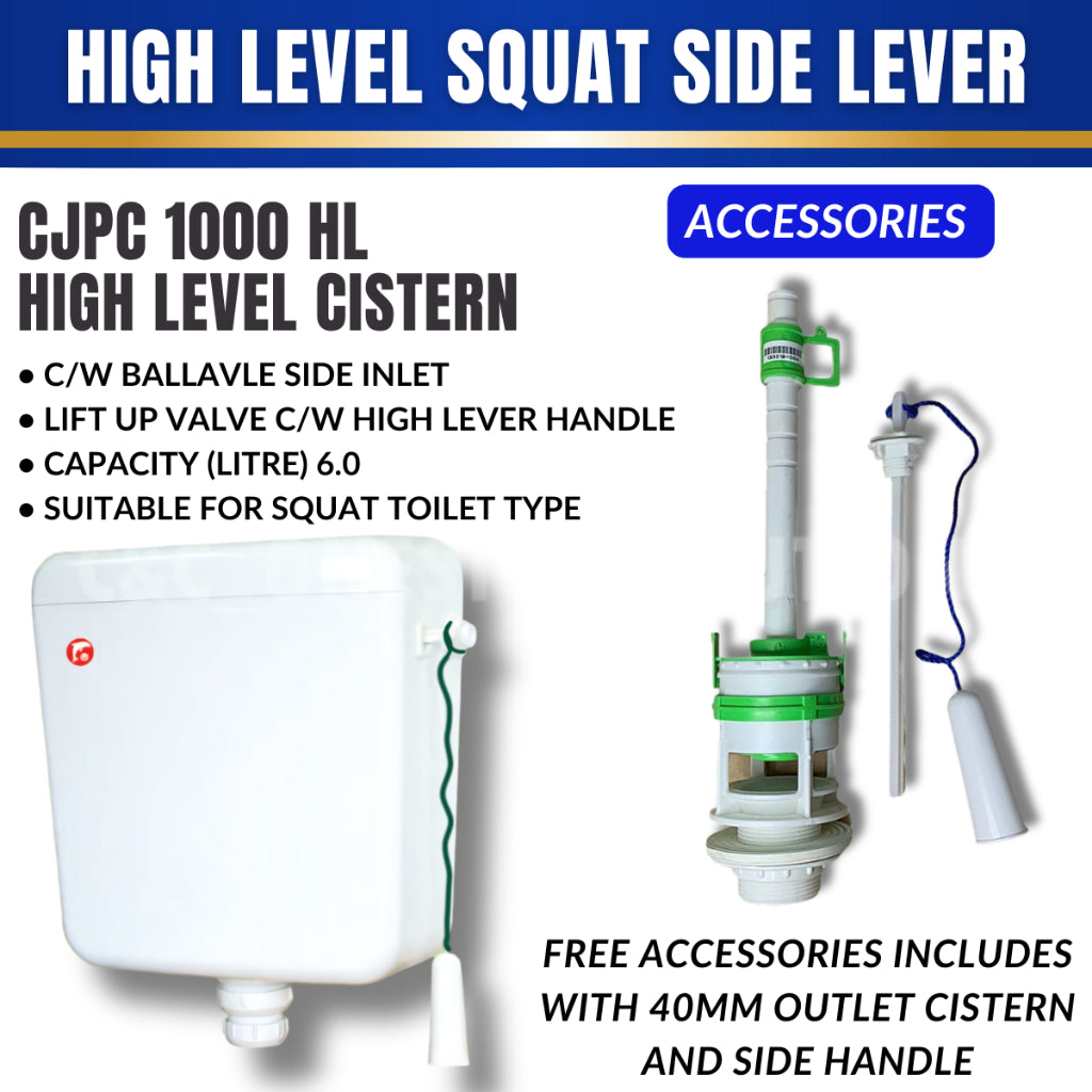 FULL SET CJ Toilet Water Tank Plastic Cistern Push Button Single Flush Tangki Air Mid/Low Level