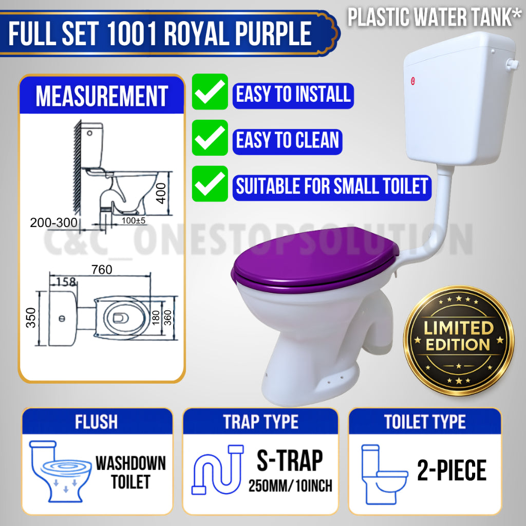 C&C Full Set P-Trap S-Trap Toilet Bowl with Water Tank and Toilet Seat Cover Set lengkap Jamban Tandas Washdown Cyclone