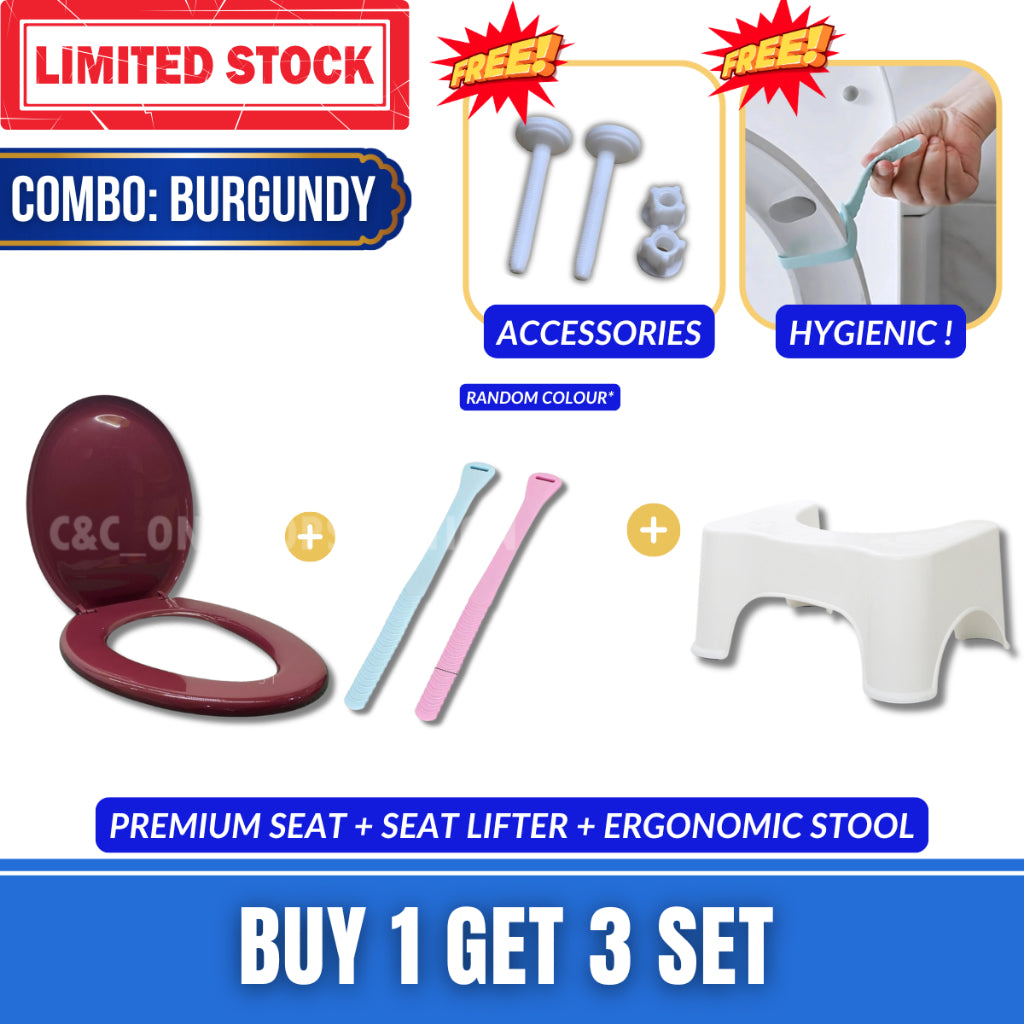 C&C Combo Set Heavy Duty Toilet Seat Cover Plastic Colour Seat & Cover Standard Hinge O Shape Penutup Jamban Tandas
