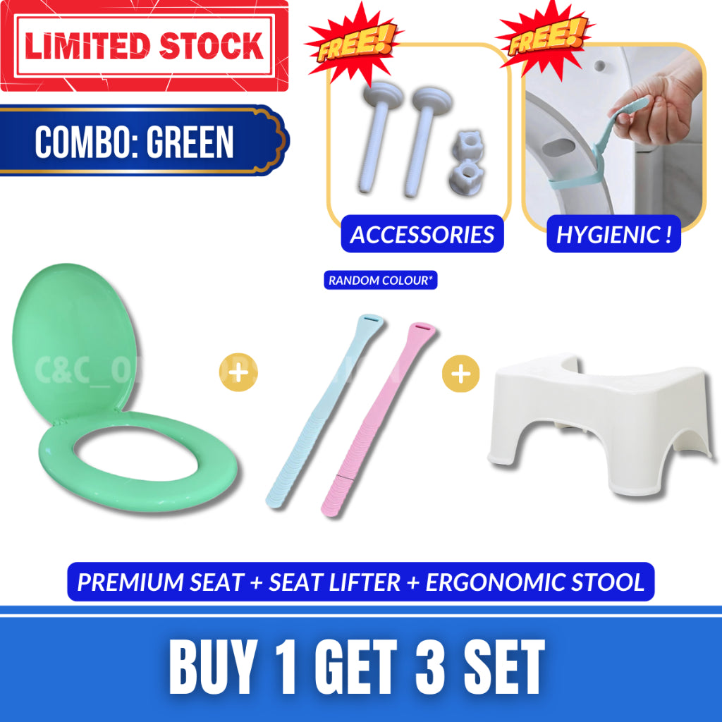 C&C Combo Set Heavy Duty Toilet Seat Cover Plastic Colour Seat & Cover Standard Hinge O Shape Penutup Jamban Tandas